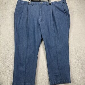 Haggar Mens Straight Jeans 54X30 Blue Classic Fit Hidden Stretch Waist‎ Denim